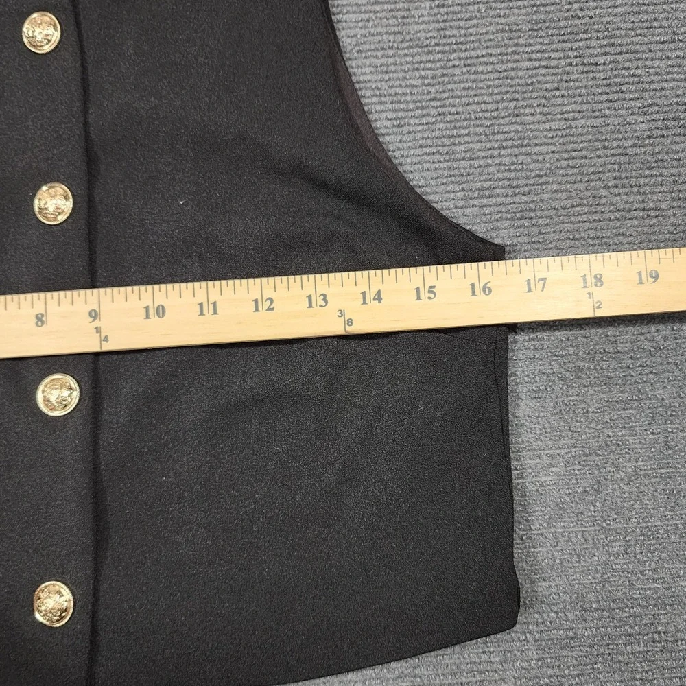 H&M  Cropped Vest Womens XS Black Gold Crest Button Waistcoat Formal
